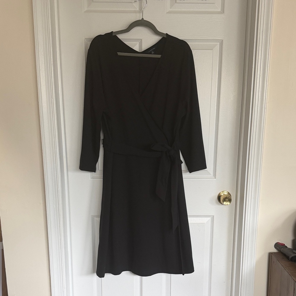 Lands' End Black Long Sleeve Faux Wrap Dress